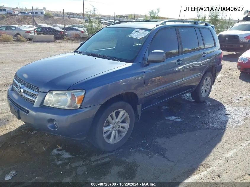 2007 Toyota Highlander Hybrid V6 VIN: JTEHW21A770040697 Lot: 40725700