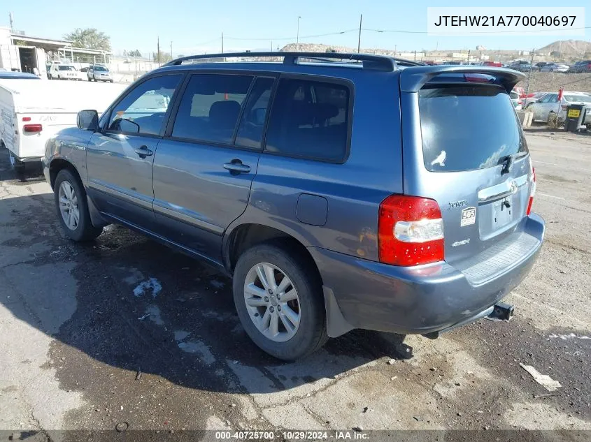 2007 Toyota Highlander Hybrid V6 VIN: JTEHW21A770040697 Lot: 40725700