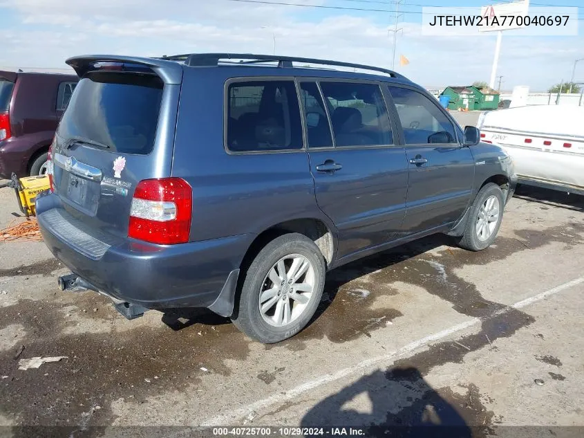 2007 Toyota Highlander Hybrid V6 VIN: JTEHW21A770040697 Lot: 40725700