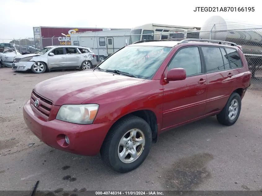 2007 Toyota Highlander VIN: JTEGD21A870166195 Lot: 40748314