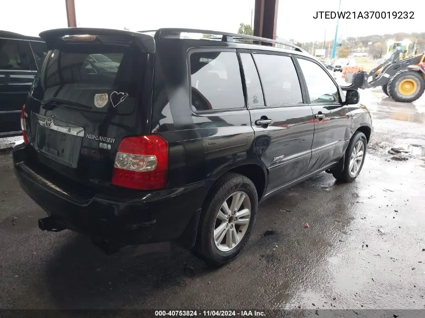 JTEDW21A370019232 2007 Toyota Highlander Hybrid Limited V6