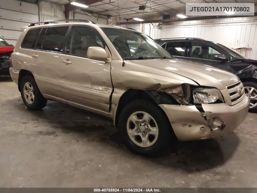 2007 Toyota Highlander VIN: JTEGD21A170170802 Lot: 40755924