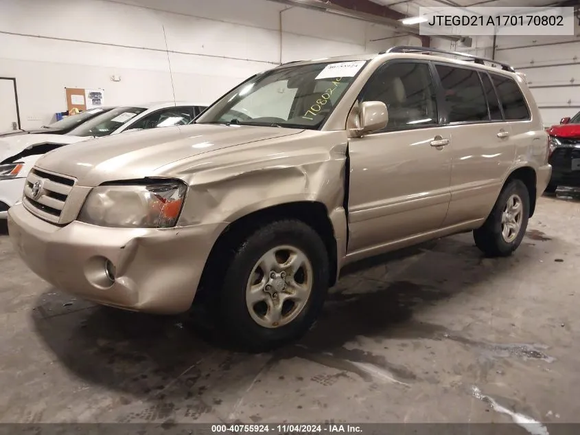 2007 Toyota Highlander VIN: JTEGD21A170170802 Lot: 40755924