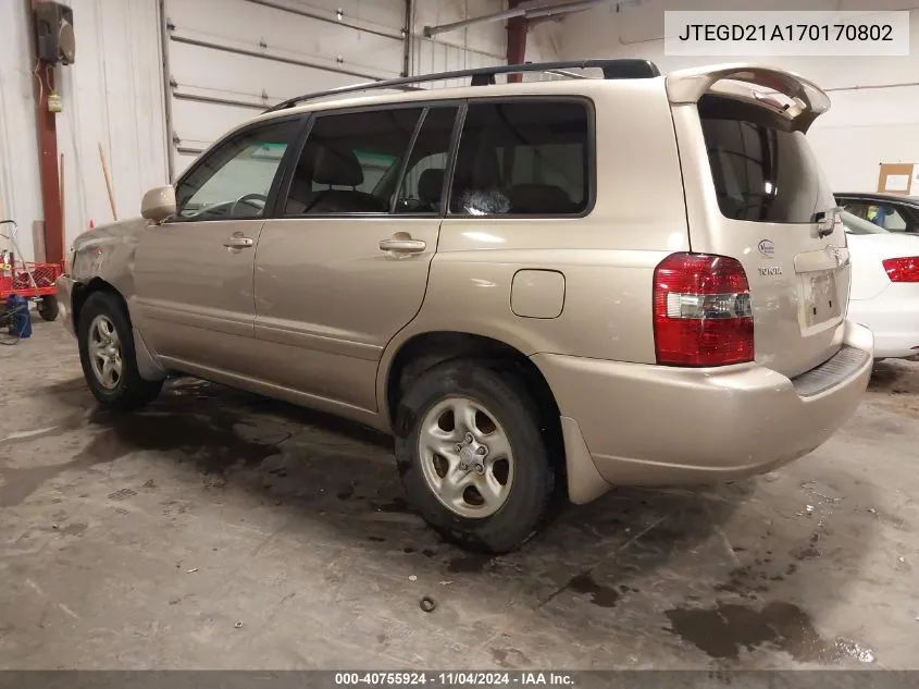 2007 Toyota Highlander VIN: JTEGD21A170170802 Lot: 40755924