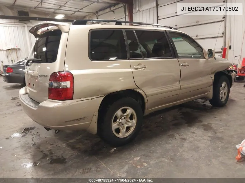 2007 Toyota Highlander VIN: JTEGD21A170170802 Lot: 40755924