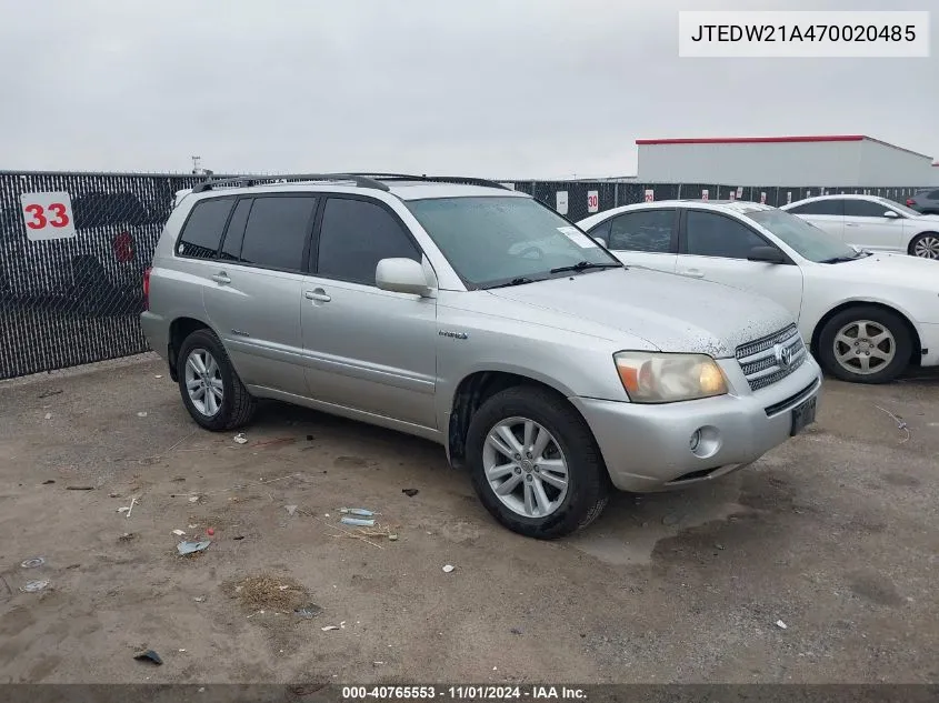 2007 Toyota Highlander Hybrid Limited V6 VIN: JTEDW21A470020485 Lot: 40765553