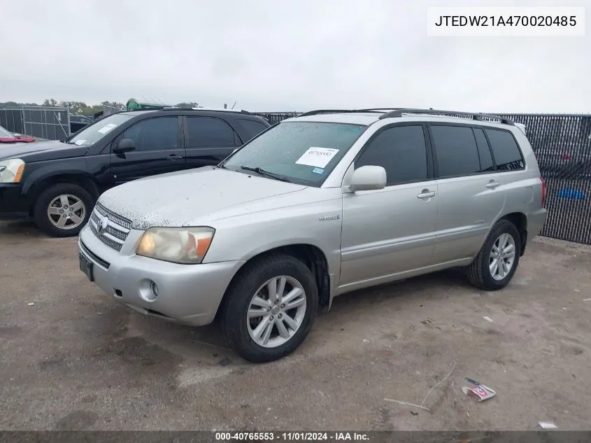 JTEDW21A470020485 2007 Toyota Highlander Hybrid Limited V6