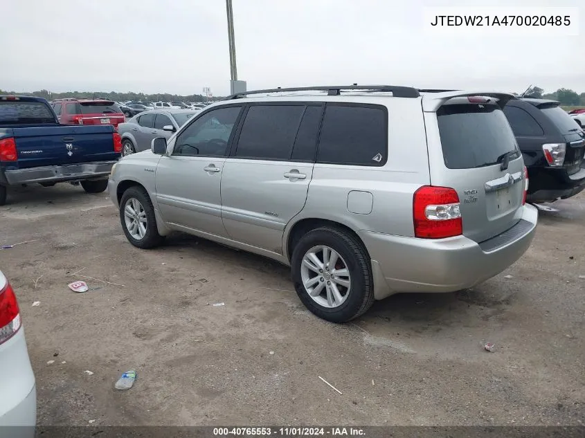 JTEDW21A470020485 2007 Toyota Highlander Hybrid Limited V6