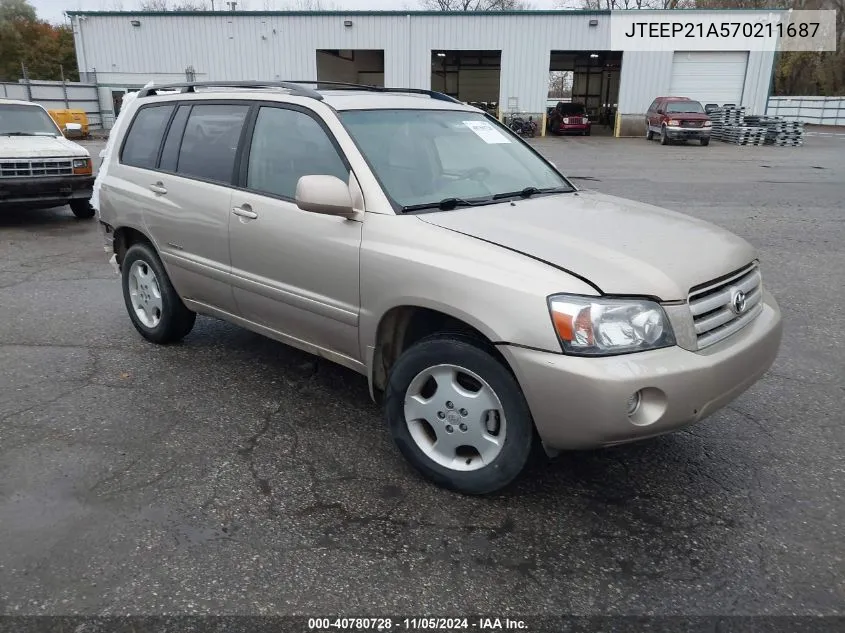 2007 Toyota Highlander Limited V6 VIN: JTEEP21A570211687 Lot: 40780728