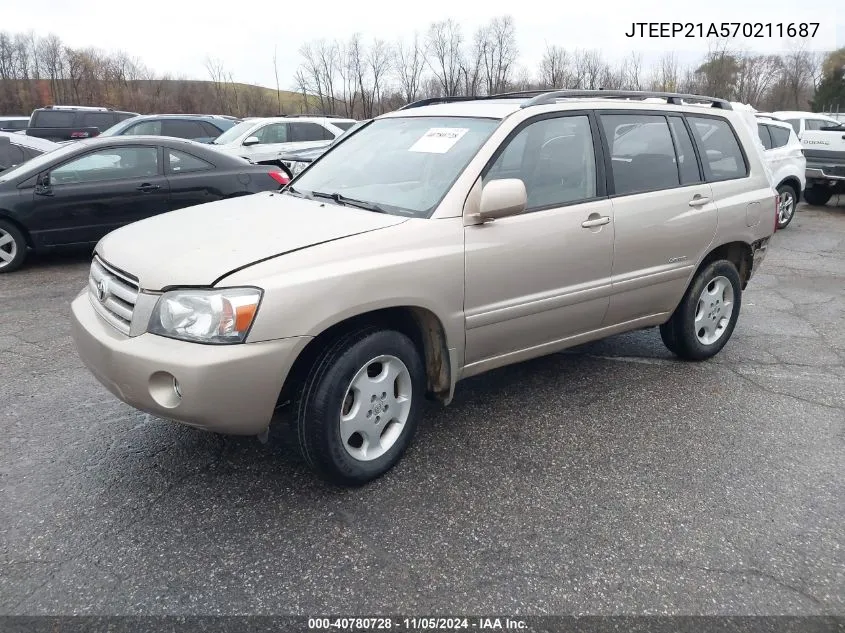 2007 Toyota Highlander Limited V6 VIN: JTEEP21A570211687 Lot: 40780728