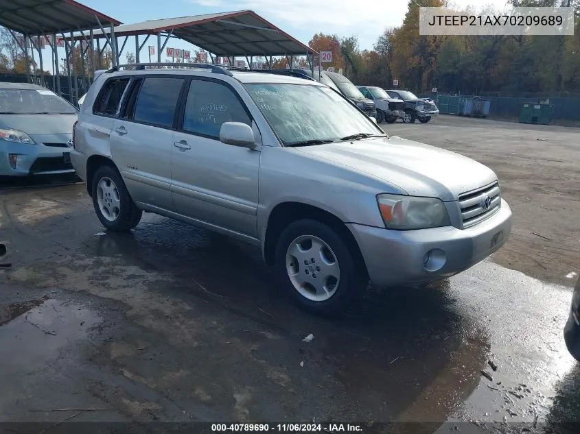 2007 Toyota Highlander Limited V6 VIN: JTEEP21AX70209689 Lot: 40789690