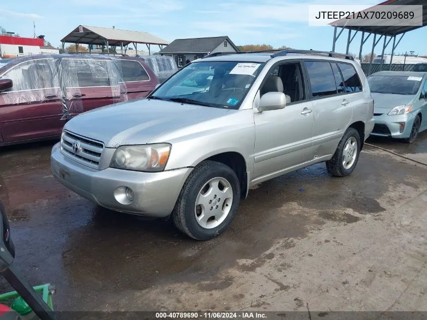 2007 Toyota Highlander Limited V6 VIN: JTEEP21AX70209689 Lot: 40789690