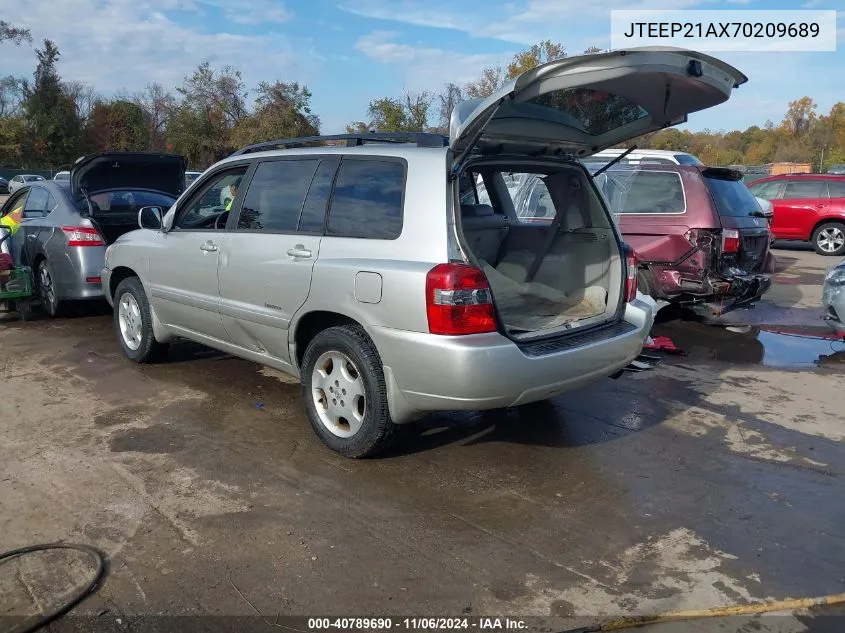 2007 Toyota Highlander Limited V6 VIN: JTEEP21AX70209689 Lot: 40789690