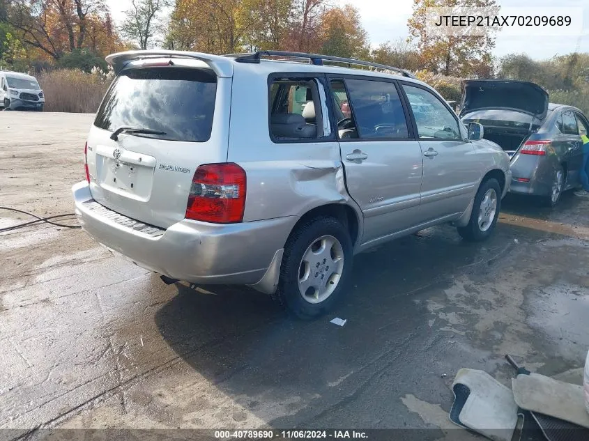 2007 Toyota Highlander Limited V6 VIN: JTEEP21AX70209689 Lot: 40789690