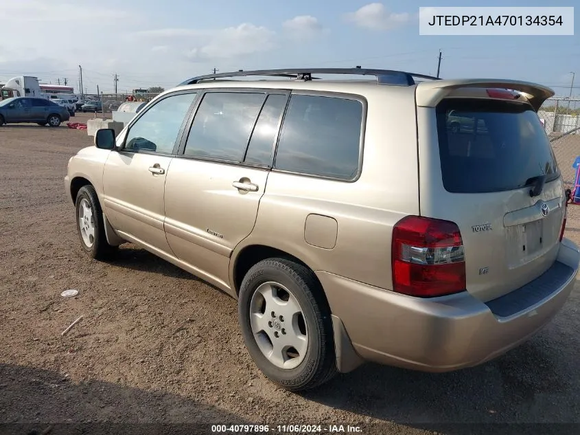 2007 Toyota Highlander Limited V6 VIN: JTEDP21A470134354 Lot: 40797896