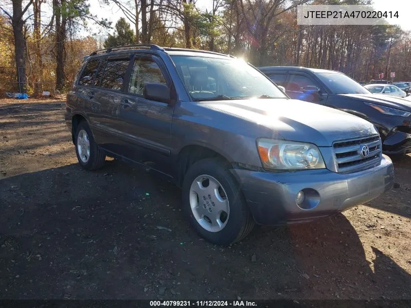 2007 Toyota Highlander Limited V6 VIN: JTEEP21A470220414 Lot: 40799231