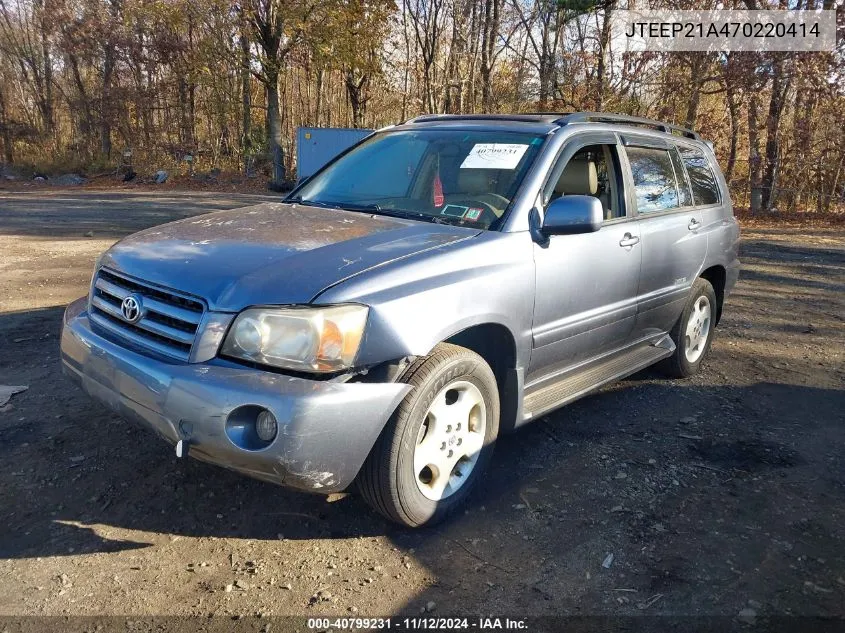 2007 Toyota Highlander Limited V6 VIN: JTEEP21A470220414 Lot: 40799231