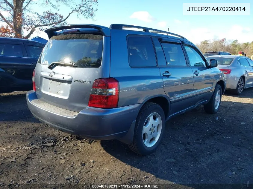 2007 Toyota Highlander Limited V6 VIN: JTEEP21A470220414 Lot: 40799231