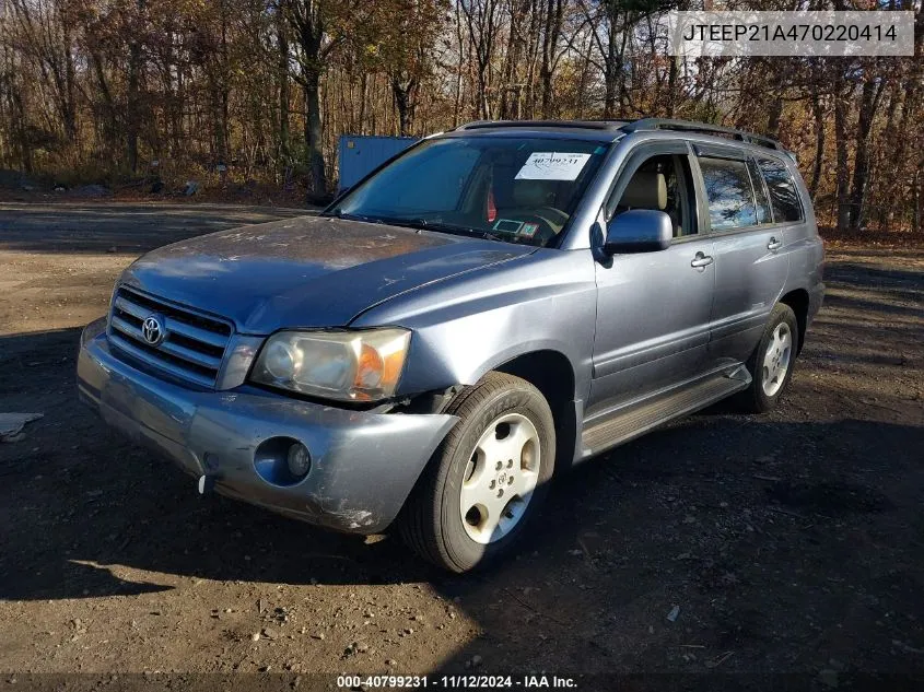 2007 Toyota Highlander Limited V6 VIN: JTEEP21A470220414 Lot: 40799231