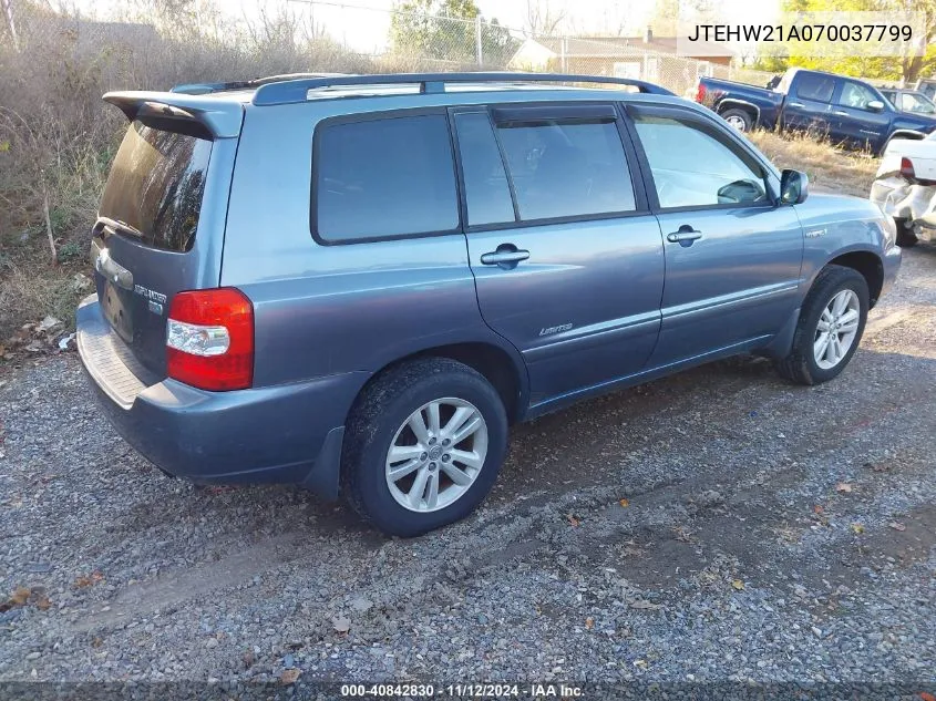 2007 Toyota Highlander Hybrid Limited V6 VIN: JTEHW21A070037799 Lot: 40842830