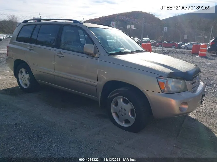 2007 Toyota Highlander Limited V6 VIN: JTEEP21A770189269 Lot: 40843234