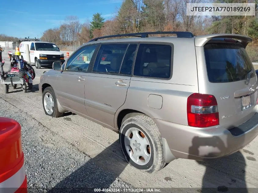 2007 Toyota Highlander Limited V6 VIN: JTEEP21A770189269 Lot: 40843234