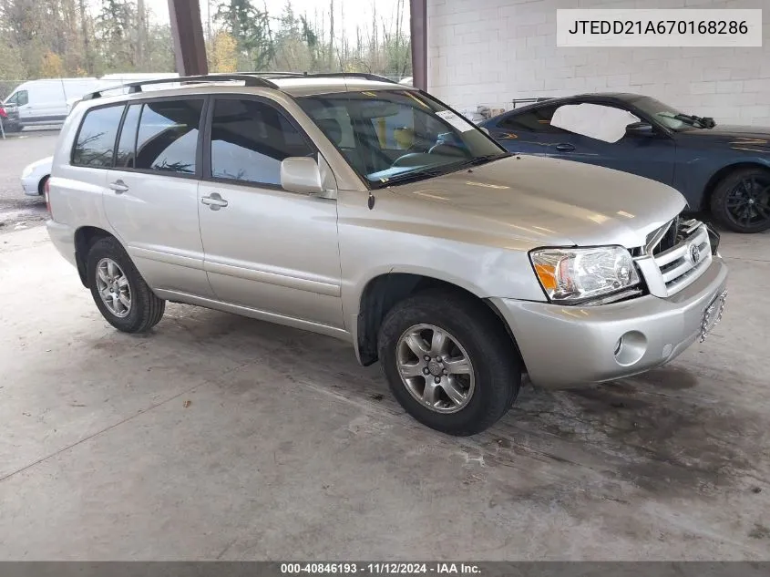 2007 Toyota Highlander VIN: JTEDD21A670168286 Lot: 40846193