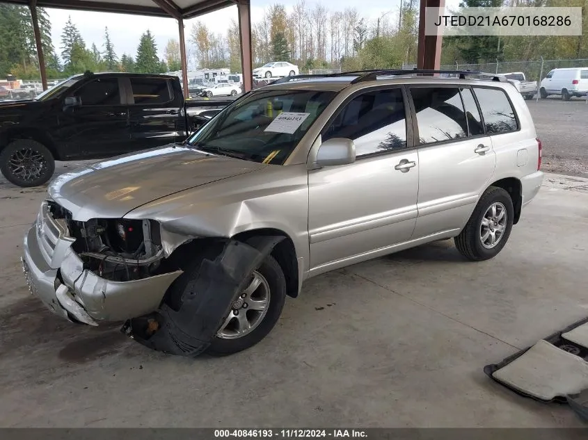 2007 Toyota Highlander VIN: JTEDD21A670168286 Lot: 40846193