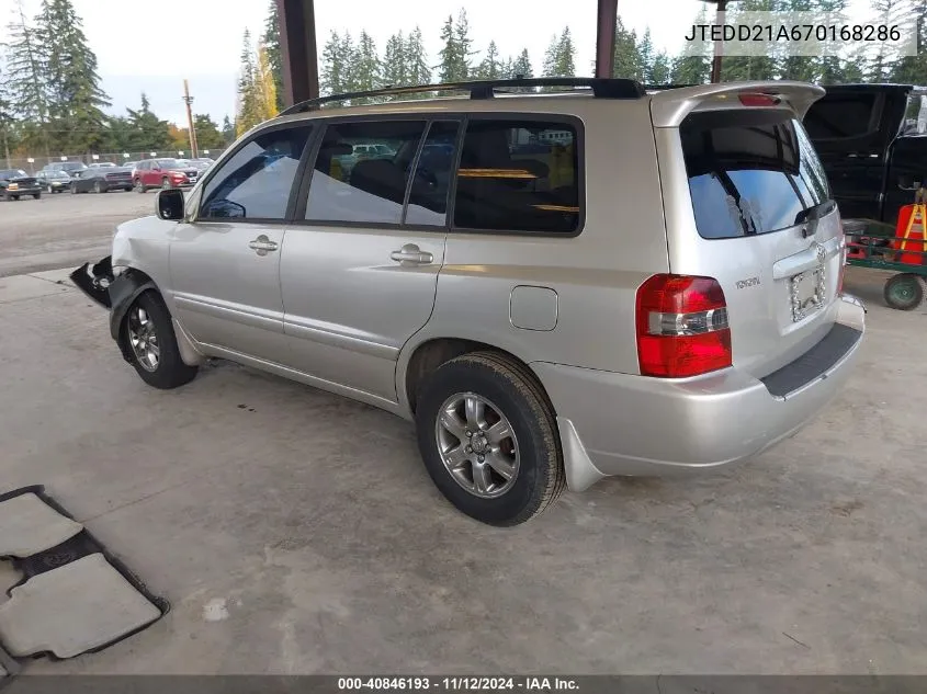 2007 Toyota Highlander VIN: JTEDD21A670168286 Lot: 40846193