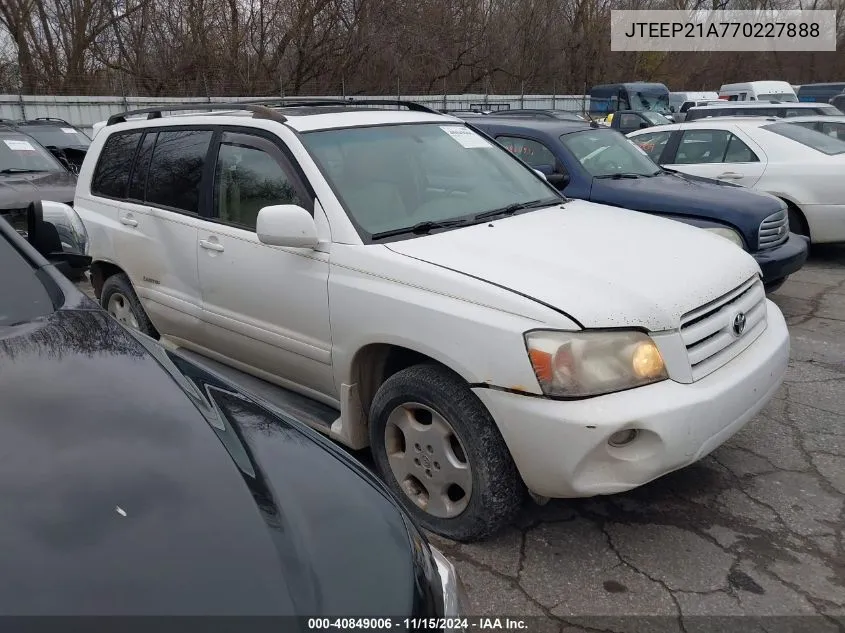 2007 Toyota Highlander Limited V6 VIN: JTEEP21A770227888 Lot: 40849006