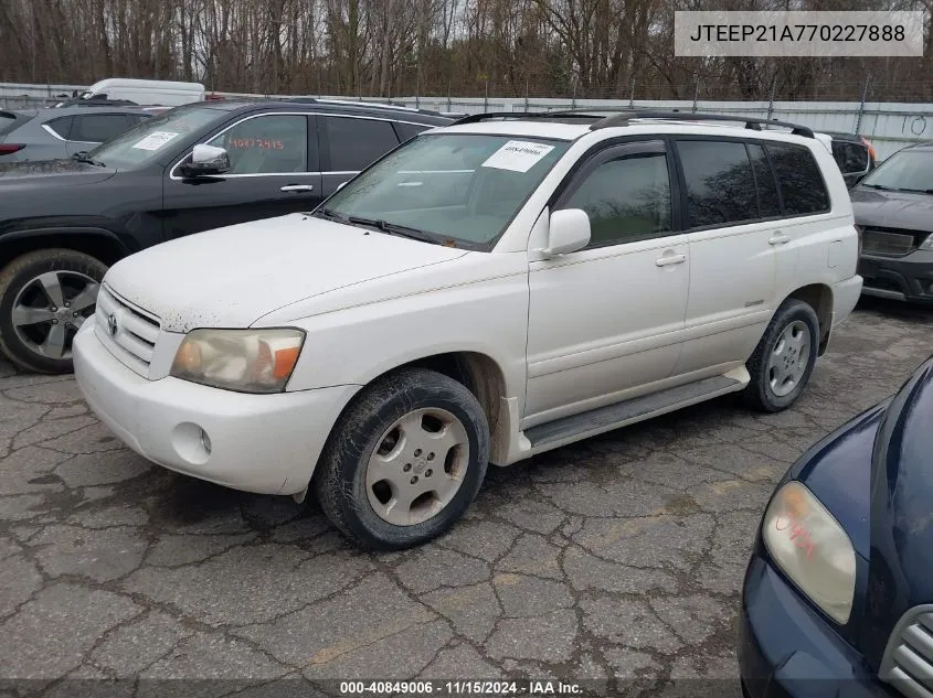 2007 Toyota Highlander Limited V6 VIN: JTEEP21A770227888 Lot: 40849006