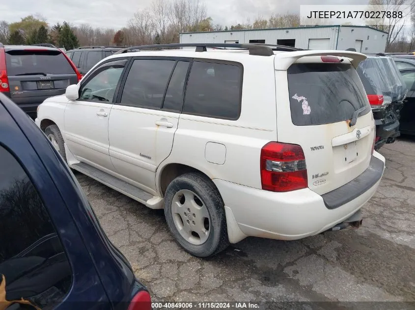 2007 Toyota Highlander Limited V6 VIN: JTEEP21A770227888 Lot: 40849006