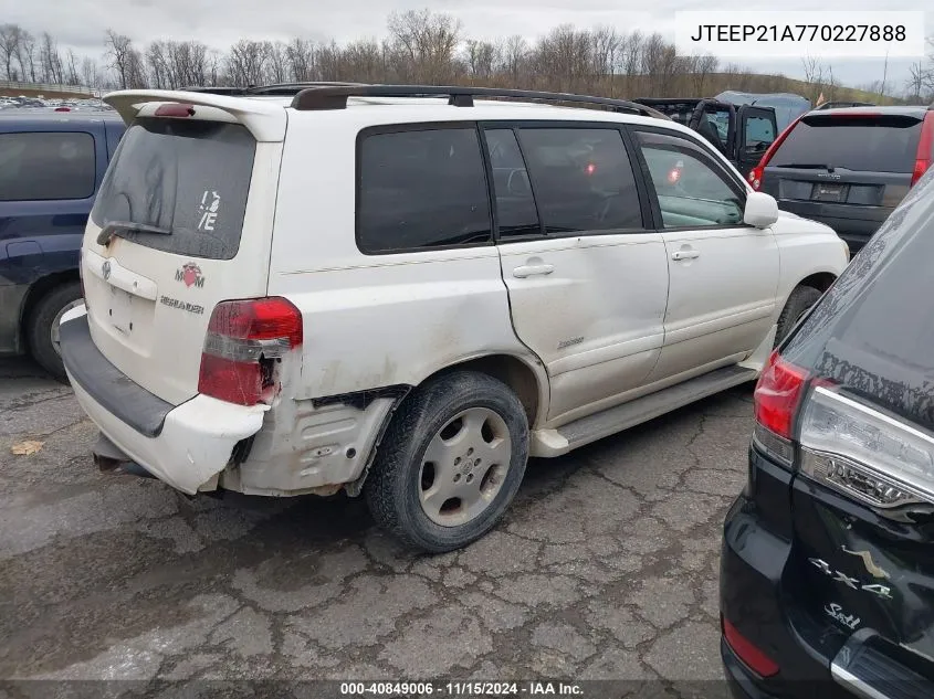 2007 Toyota Highlander Limited V6 VIN: JTEEP21A770227888 Lot: 40849006