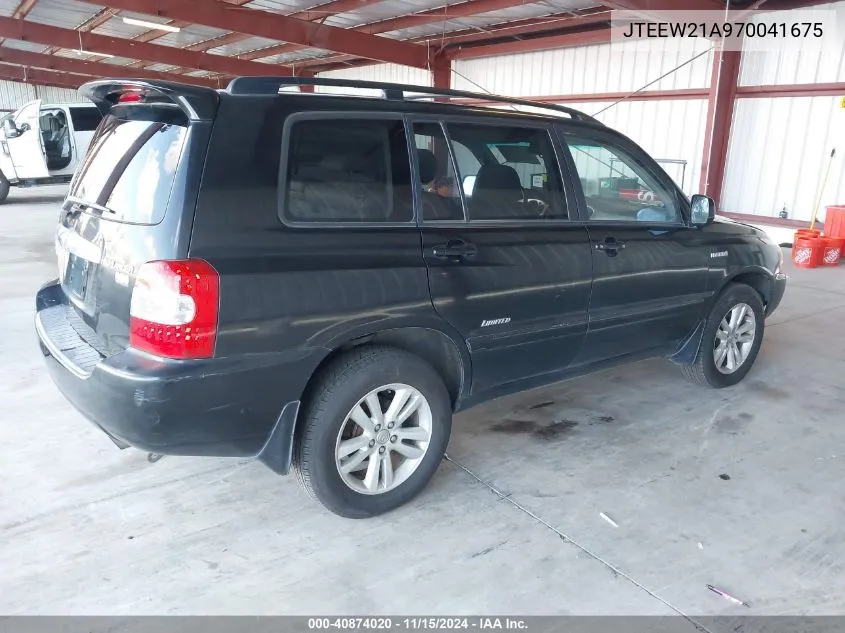 2007 Toyota Highlander Hybrid Limited V6 VIN: JTEEW21A970041675 Lot: 40874020