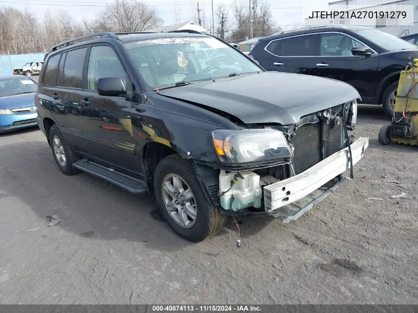 2007 Toyota Highlander V6 VIN: JTEHP21A270191279 Lot: 40874113