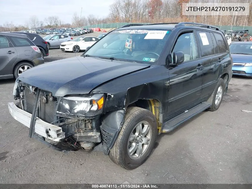 2007 Toyota Highlander V6 VIN: JTEHP21A270191279 Lot: 40874113