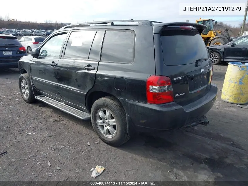 2007 Toyota Highlander V6 VIN: JTEHP21A270191279 Lot: 40874113