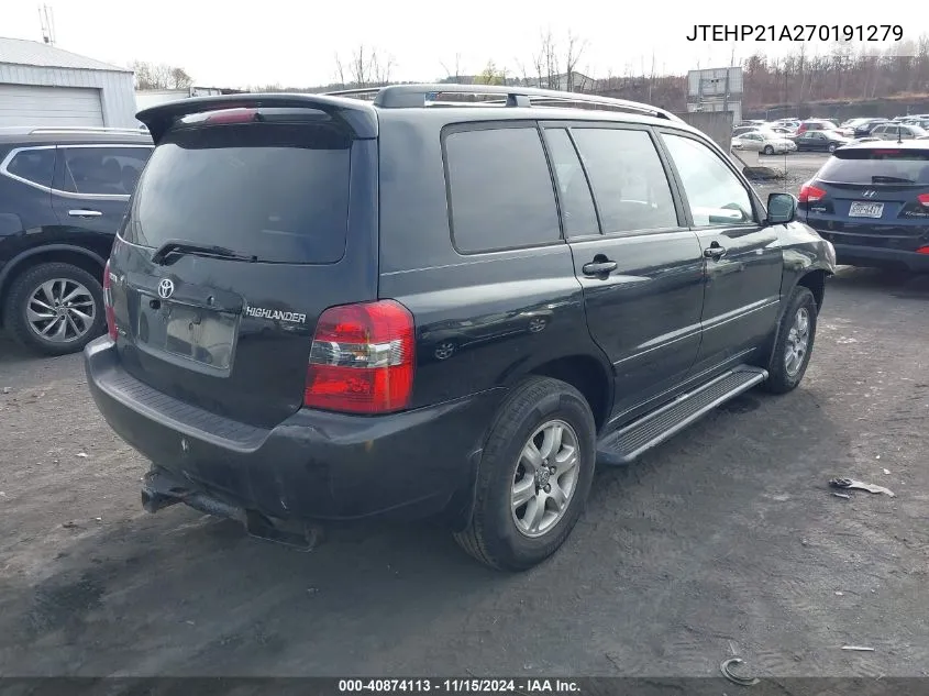 2007 Toyota Highlander V6 VIN: JTEHP21A270191279 Lot: 40874113