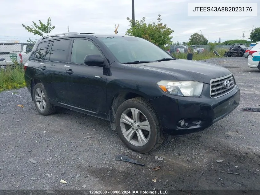 2008 Toyota Highlander Sport VIN: JTEES43A882023176 Lot: 12062039