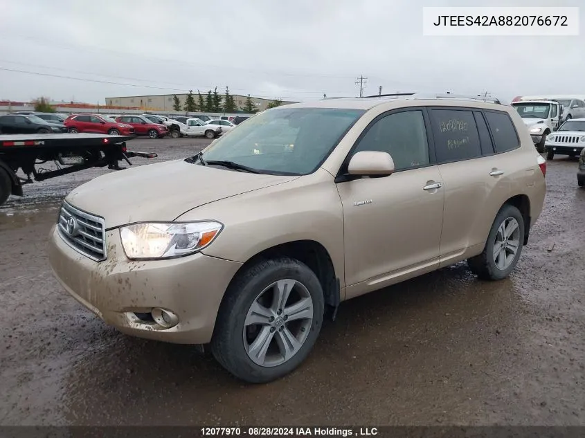 2008 Toyota Highlander Limited VIN: JTEES42A882076672 Lot: 12077970