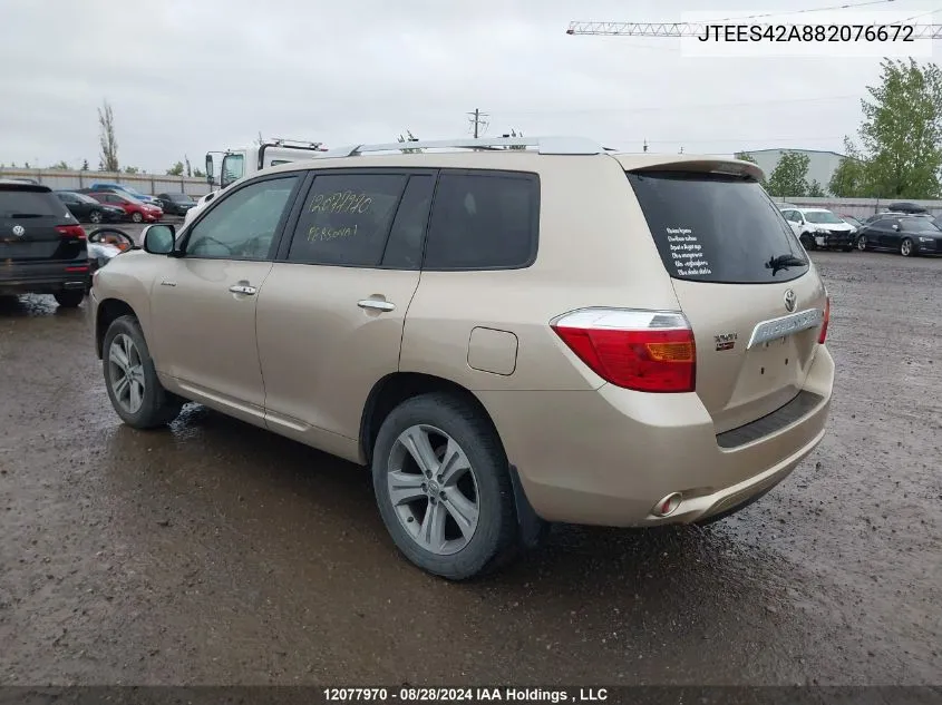 2008 Toyota Highlander Limited VIN: JTEES42A882076672 Lot: 12077970