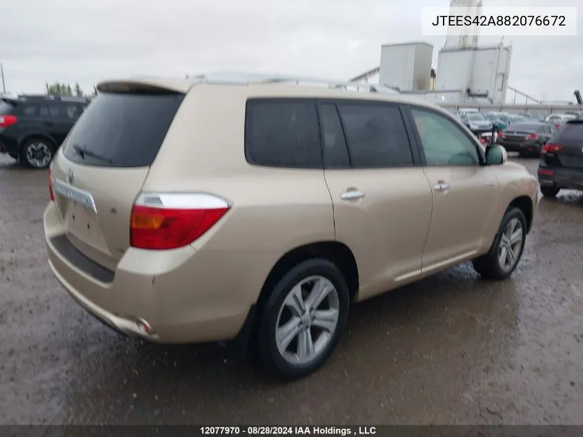 2008 Toyota Highlander Limited VIN: JTEES42A882076672 Lot: 12077970