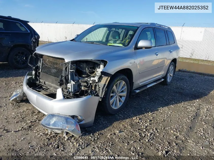 2008 Toyota Highlander Hybrid Limited VIN: JTEEW44A882025352 Lot: 12098643