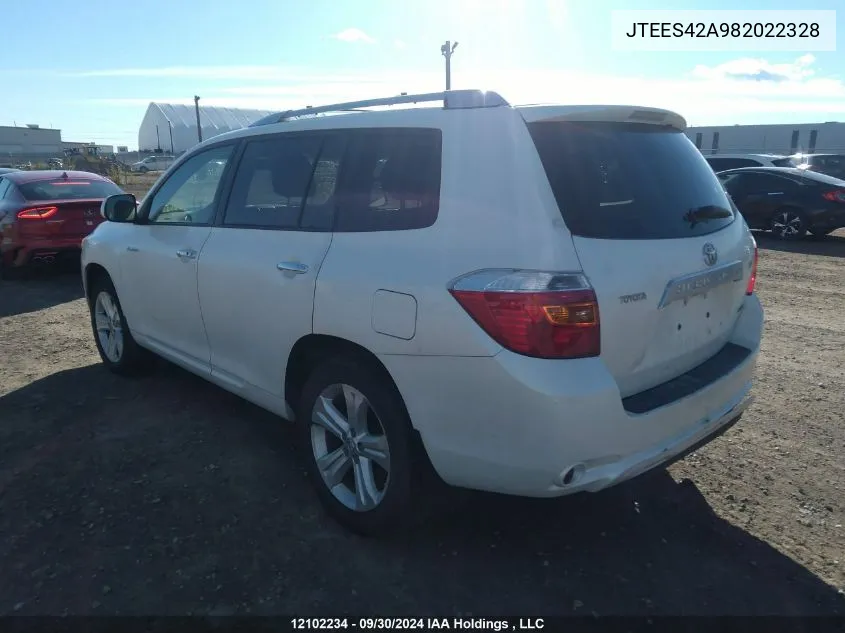 2008 Toyota Highlander Limited VIN: JTEES42A982022328 Lot: 12102234