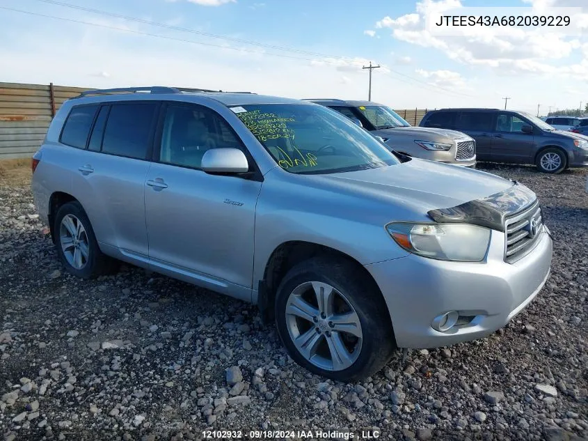 2008 Toyota Highlander V6 Sport VIN: JTEES43A682039229 Lot: 12102932