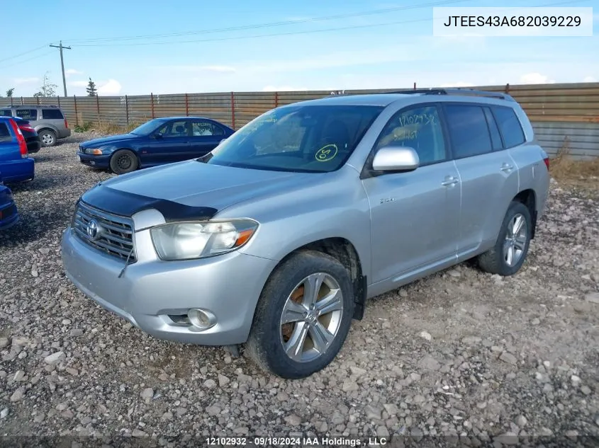 2008 Toyota Highlander V6 Sport VIN: JTEES43A682039229 Lot: 12102932