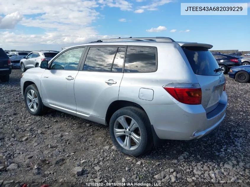 2008 Toyota Highlander V6 Sport VIN: JTEES43A682039229 Lot: 12102932