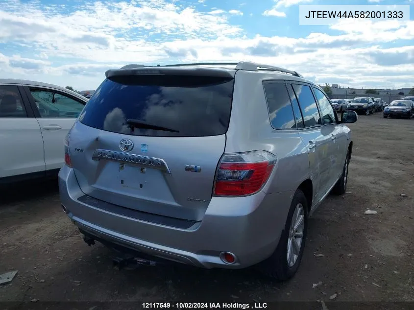 2008 Toyota Highlander Hybrid Limited VIN: JTEEW44A582001333 Lot: 12117549