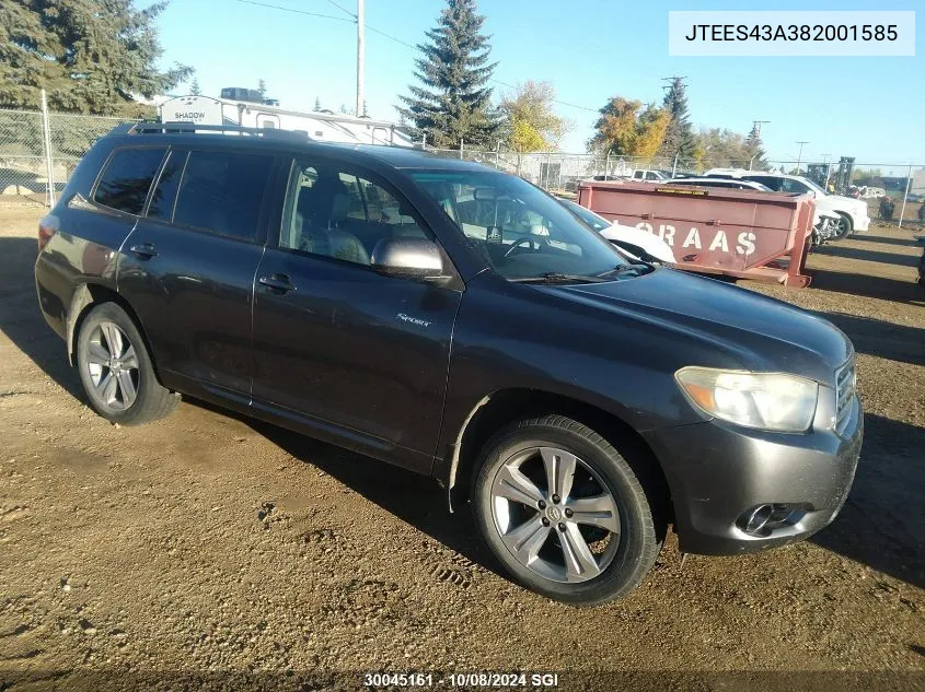 2008 Toyota Highlander Sport VIN: JTEES43A382001585 Lot: 30045161