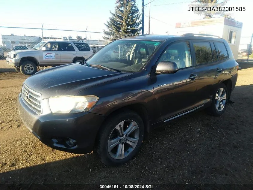 2008 Toyota Highlander Sport VIN: JTEES43A382001585 Lot: 30045161